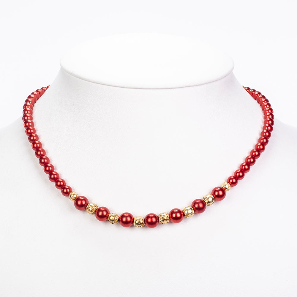 Collar de Plata Bañada en Oro con Perla roja de río