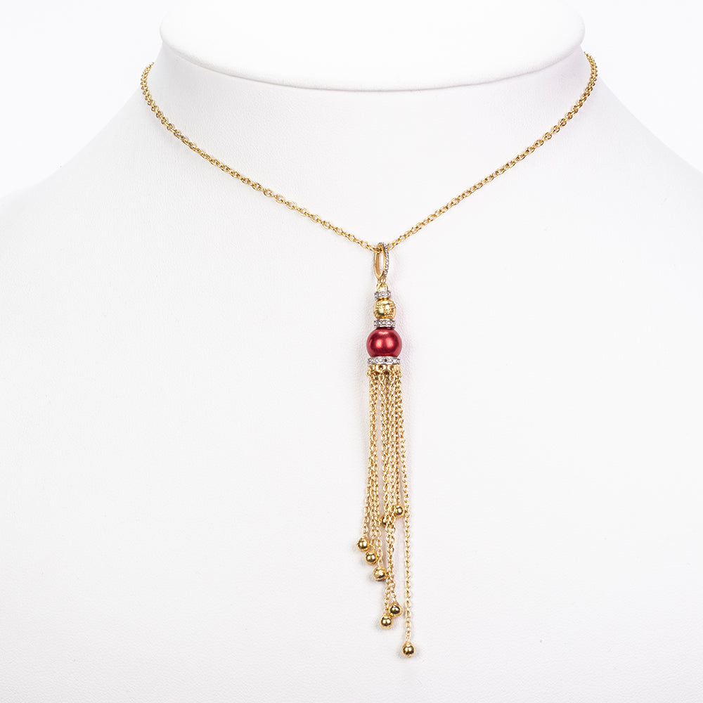 Colgante de Plata Bañada en Oro con Perla roja de río y Topacio Blanco 3 