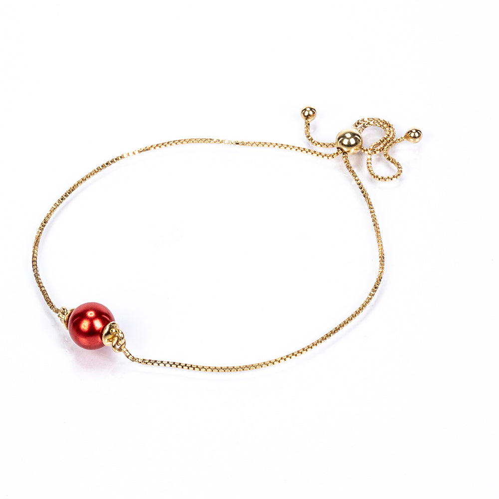 Pulsera de Plata Bañada en Oro con Perla roja de río 1 