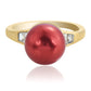 Anillo de Plata Bañada en Oro con Perla roja de río y Topacio Blanco