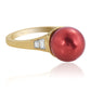 Anillo de Plata Bañada en Oro con Perla roja de río y Topacio Blanco