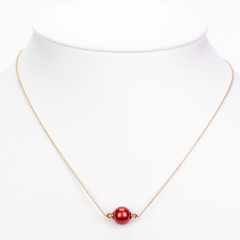 Collar de Plata Bañada en Oro con Perla roja de río 2 