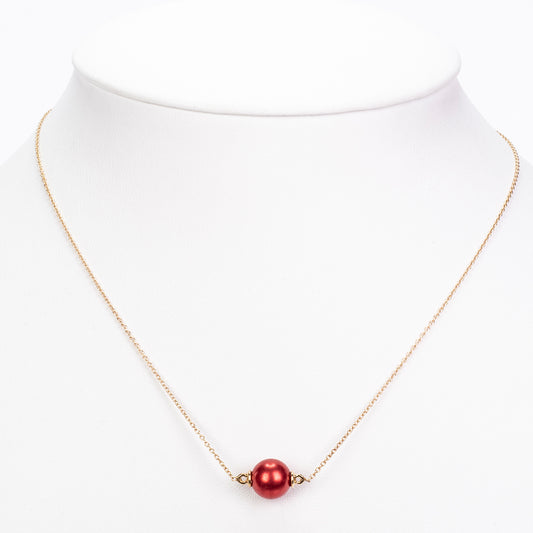 Collar de Plata Bañada en Oro con Perla roja de río