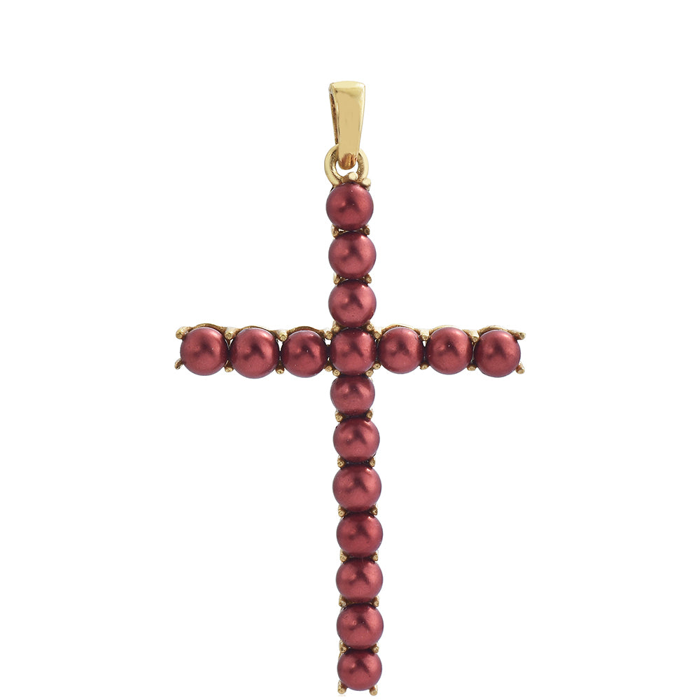 Cruz Colgante de Plata Bañada en Oro con Perla roja de río 1 