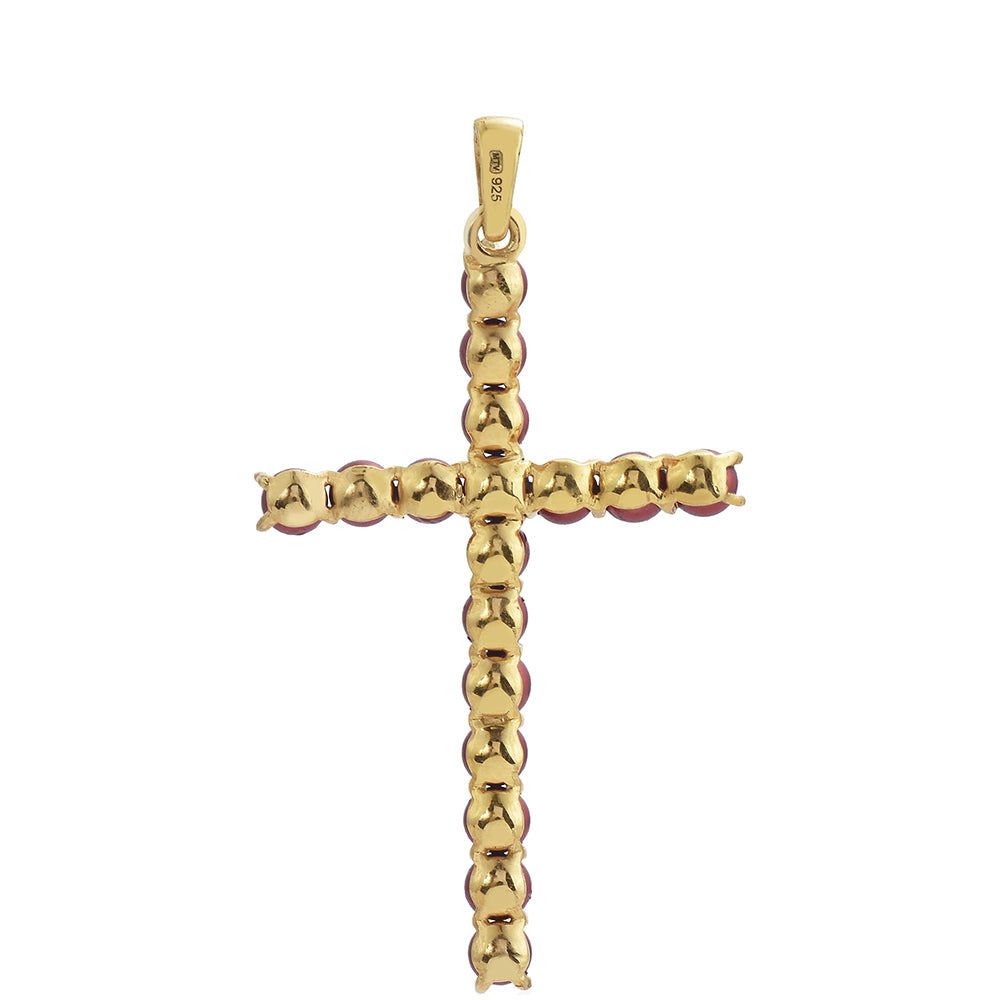 Cruz Colgante de Plata Bañada en Oro con Perla roja de río