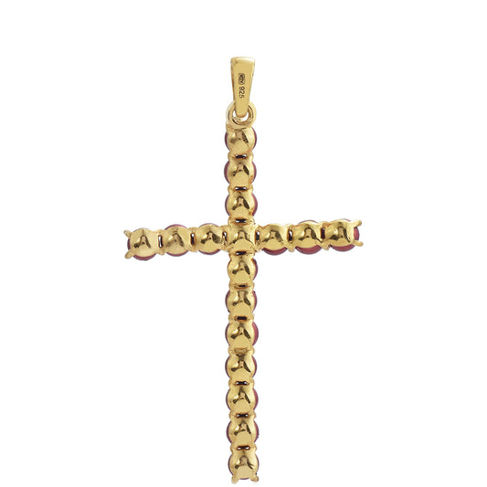 Cruz Colgante de Plata Bañada en Oro con Perla roja de río