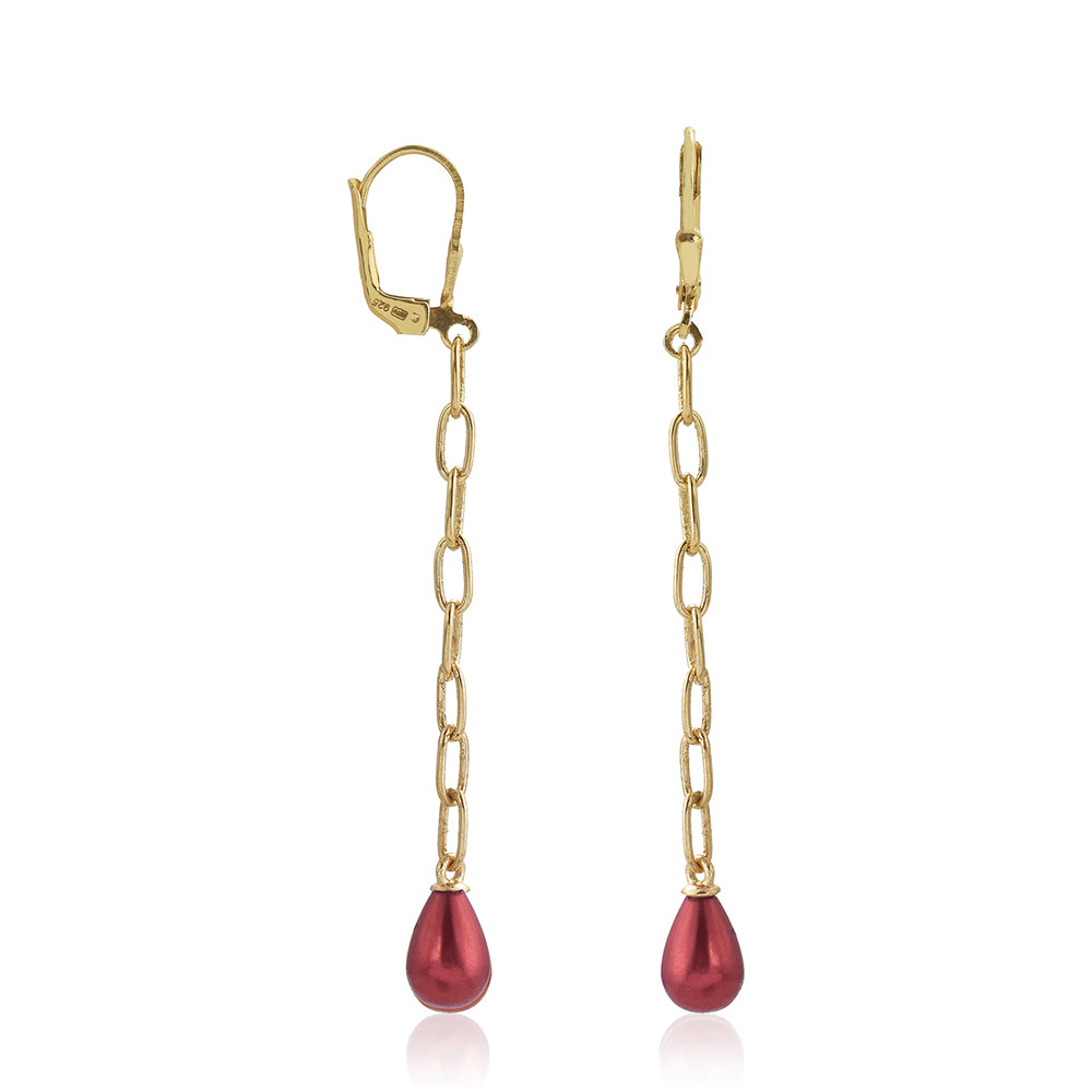 Pendientes de Plata Bañada en Oro con Perla roja de río 1 