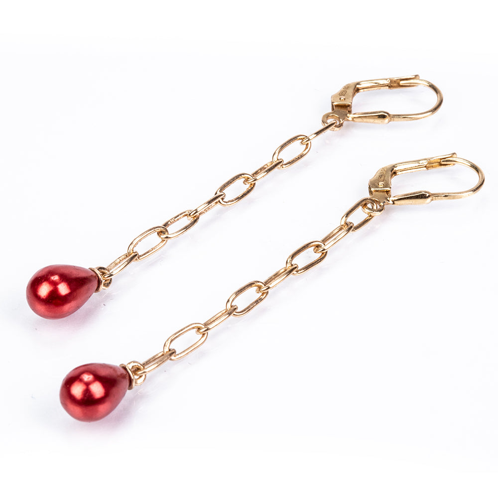 Pendientes de Plata Bañada en Oro con Perla roja de río