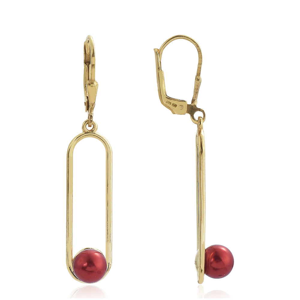Pendientes de Plata Bañada en Oro con Perla roja de río