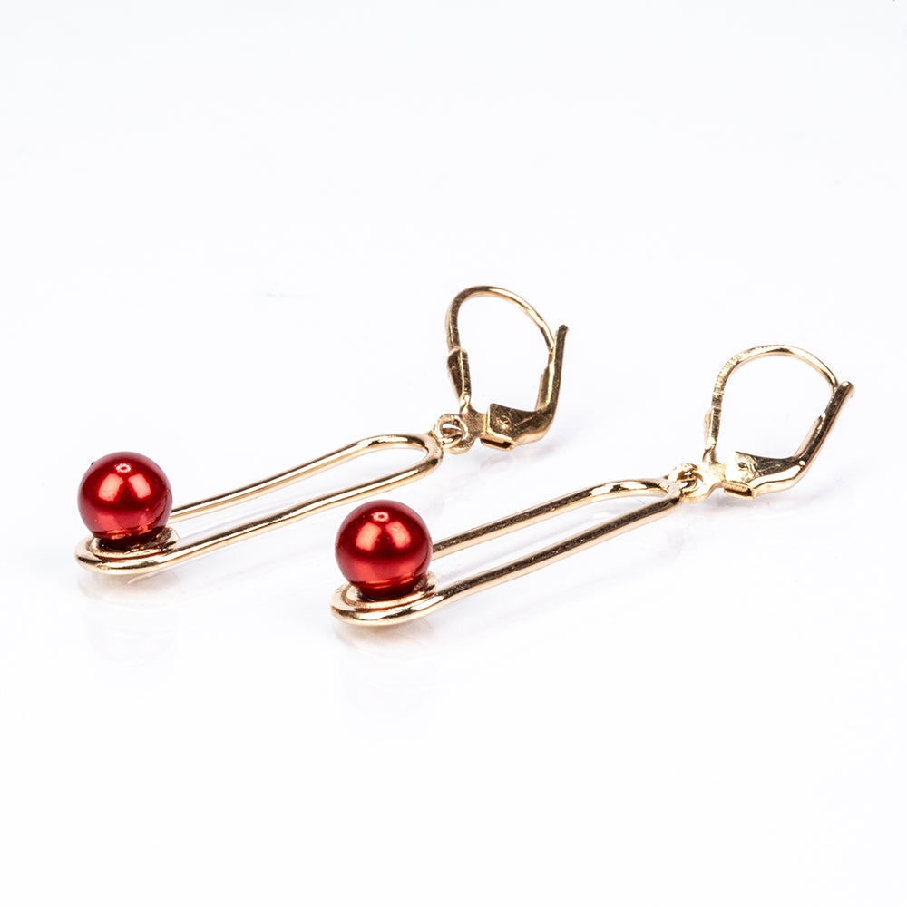 Pendientes de Plata Bañada en Oro con Perla roja de río