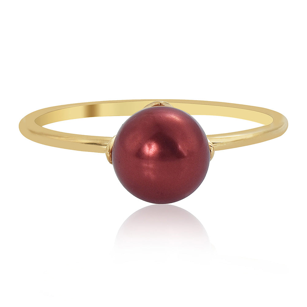 Conjunto de Plata Bañada en Oro con Perla roja de río ( Pendientes +Anillo +Colgante ) 2 