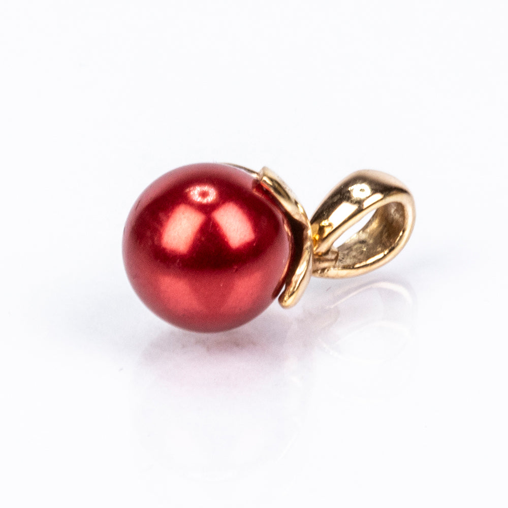 Conjunto de Plata Bañada en Oro con Perla roja de río ( Pendientes +Anillo +Colgante ) 11 