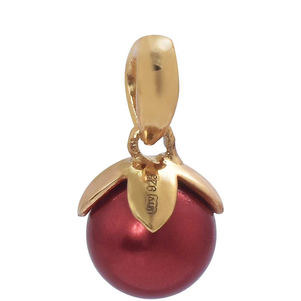 Conjunto de Plata Bañada en Oro con Perla roja de río ( Pendientes +Anillo +Colgante ) 6 