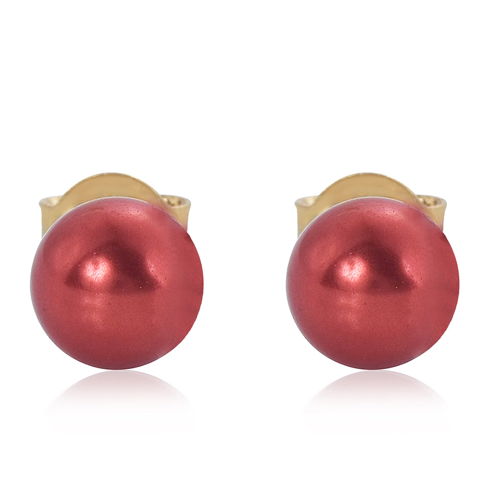 Conjunto de Plata Bañada en Oro con Perla roja de río ( Pendientes +Anillo +Colgante ) 8 