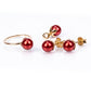 Conjunto de Plata Bañada en Oro con Perla roja de río ( Pendientes +Anillo +Colgante )