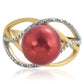 Anillo de Plata Bañada en Oro con Perla roja de río y Topacio Blanco