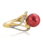 Anillo de Plata Bañada en Oro con Perla roja de río y Topacio Blanco