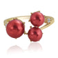 Anillo de Plata Bañada en Oro con Perla roja de río y Topacio Blanco