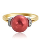 Anillo de Plata Bañada en Oro con Perla roja de río y Topacio Blanco