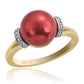 Anillo de Plata Bañada en Oro con Perla roja de río y Topacio Blanco