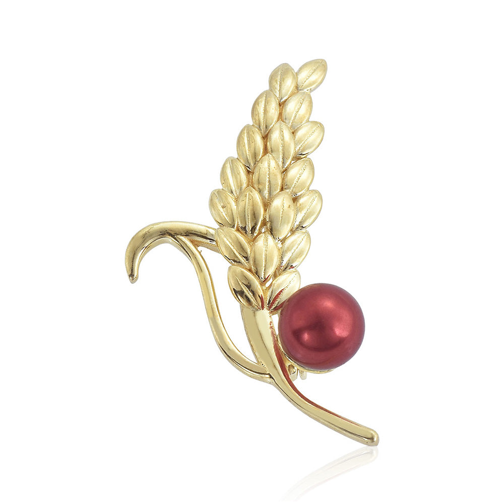 Broche de Plata Bañada en Oro con Perla roja de río 1 