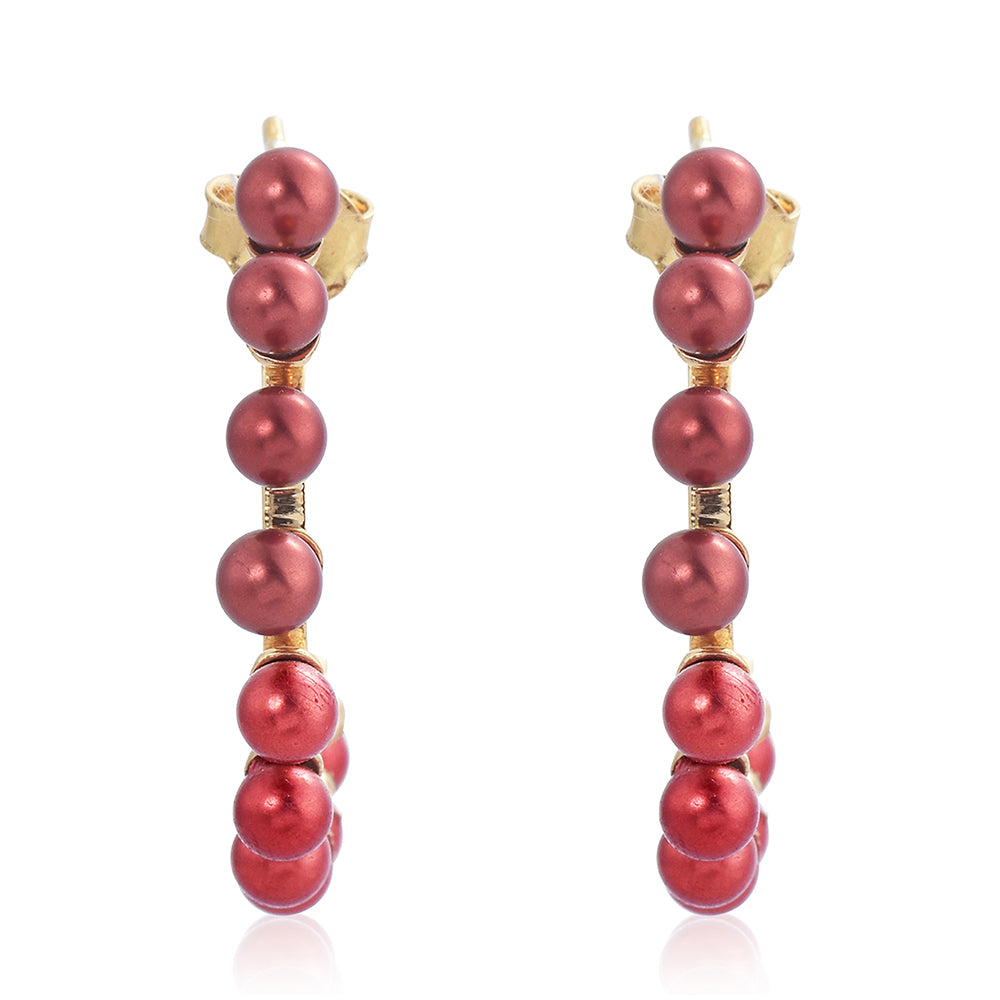 Pendientes de Plata Bañada en Oro con Perla roja de río