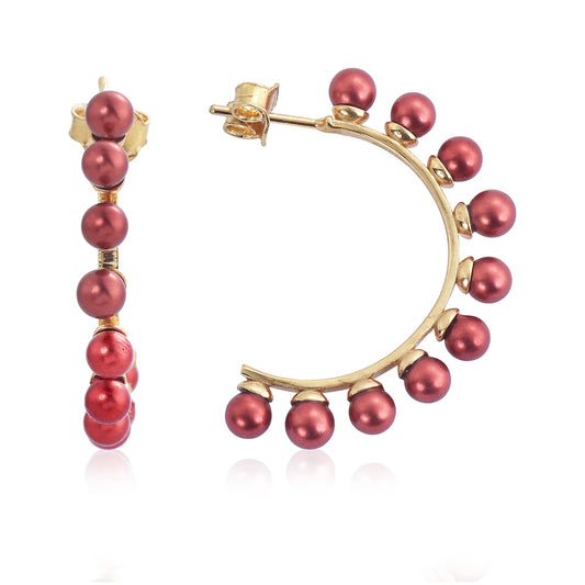 Pendientes de Plata Bañada en Oro con Perla roja de río