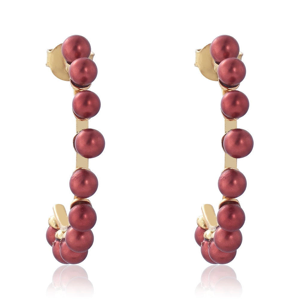 Pendientes de Plata Bañada en Oro con Perla roja de río