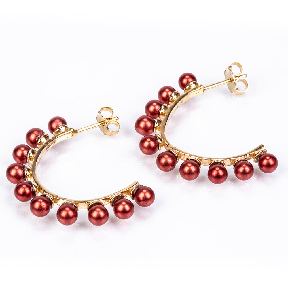 Pendientes de Plata Bañada en Oro con Perla roja de río 4 