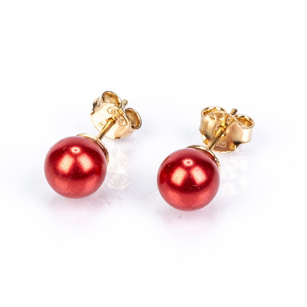 Conjunto de Plata Bañada en Oro con Perla roja de río ( Collar +Pendientes +Pulsera ) 6 