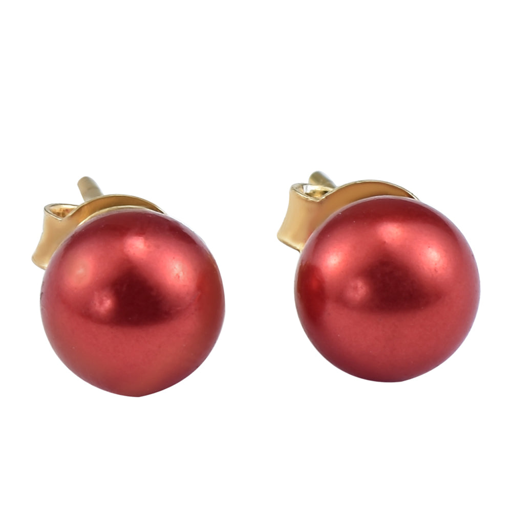 Conjunto de Plata Bañada en Oro con Perla roja de río ( Collar +Pendientes +Pulsera ) 4 