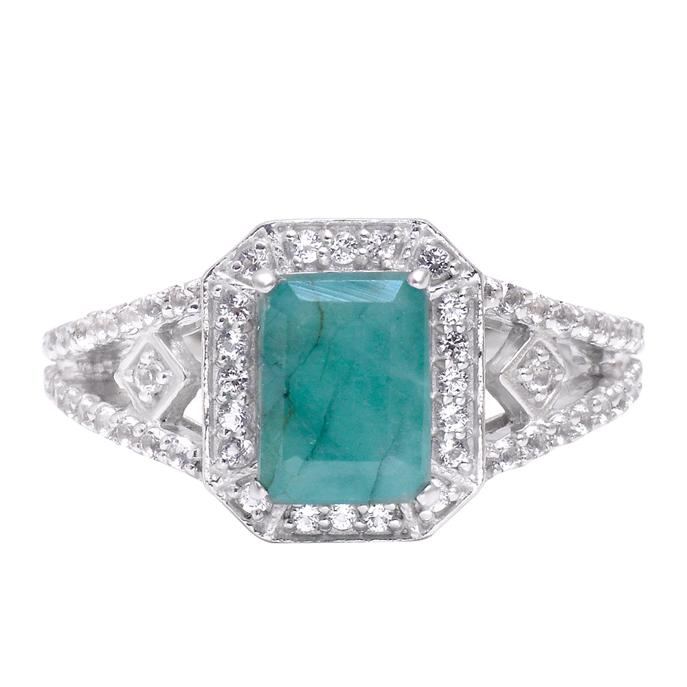 Anillo de Plata con Esmeralda de Brasil y Topacio Blanco