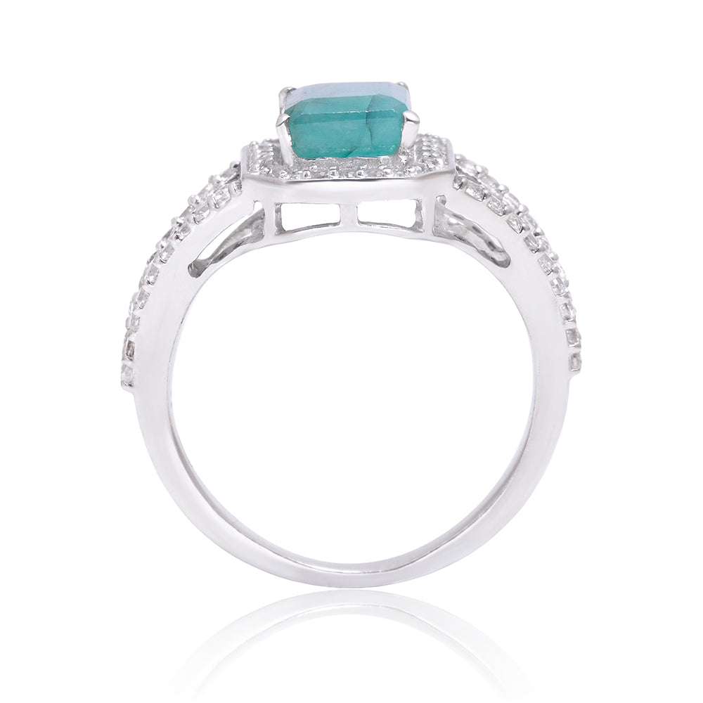Anillo de Plata con Esmeralda de Brasil y Topacio Blanco