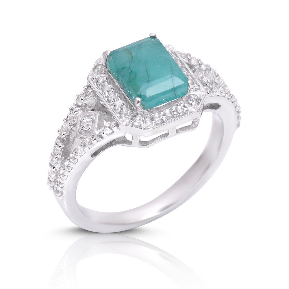 Anillo de Plata con Esmeralda de Brasil y Topacio Blanco 3 