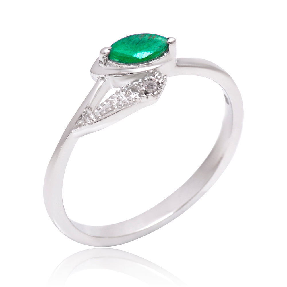 Anillo de Plata con Esmeralda de Brasil y Topacio Blanco 4 