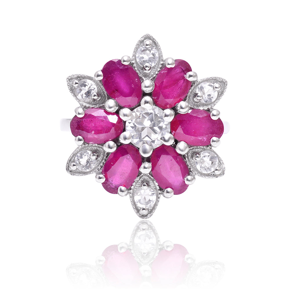 Anillo de Plata con Rubí de Madagascar y Topacio Blanco 1 