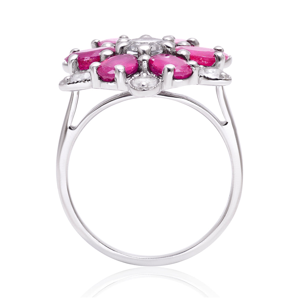 Anillo de Plata con Rubí de Madagascar y Topacio Blanco 4 
