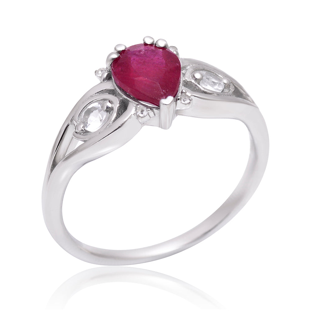 Anillo de Plata con Rubí de Madagascar y Topacio Blanco 4 