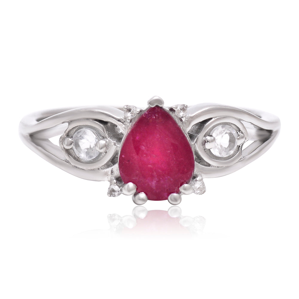 Anillo de Plata con Rubí de Madagascar y Topacio Blanco