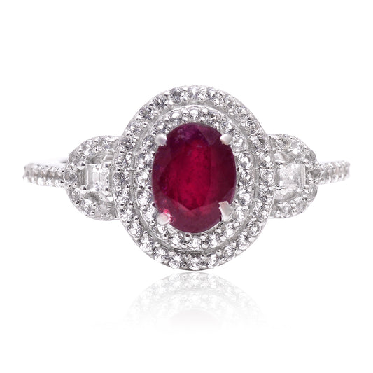 Anillo de Plata con Rubí de Madagascar y Topacio Blanco