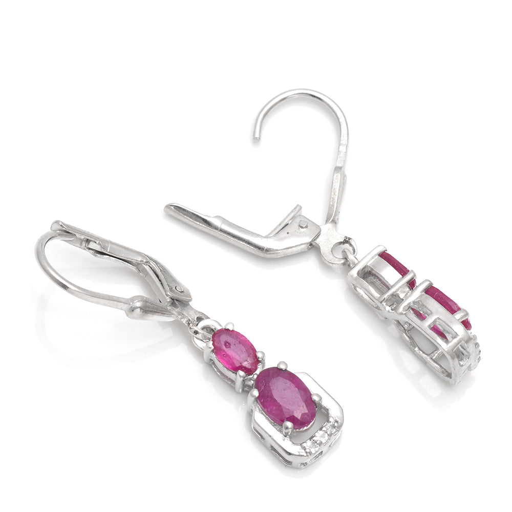 Pendientes de Plata con Rubí de Madagascar y Topacio Blanco 3 
