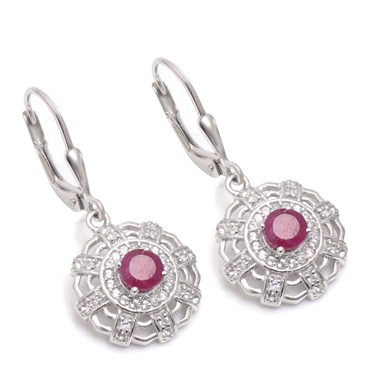 Pendientes de Plata con Rubí de Madagascar y Topacio Blanco