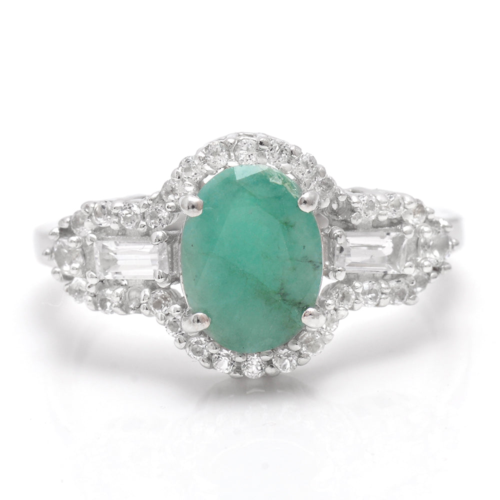Anillo de Plata con Esmeralda de Brasil y Topacio Blanco
