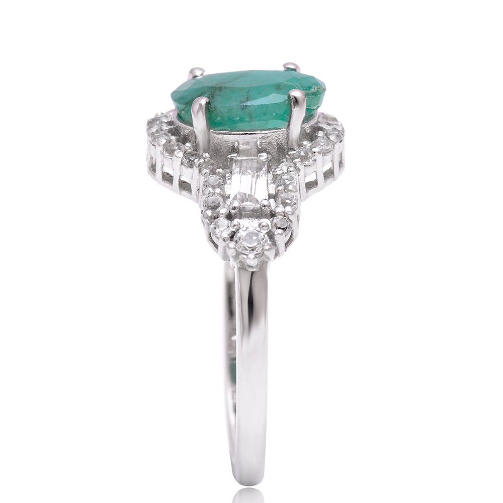 Anillo de Plata con Esmeralda de Brasil y Topacio Blanco