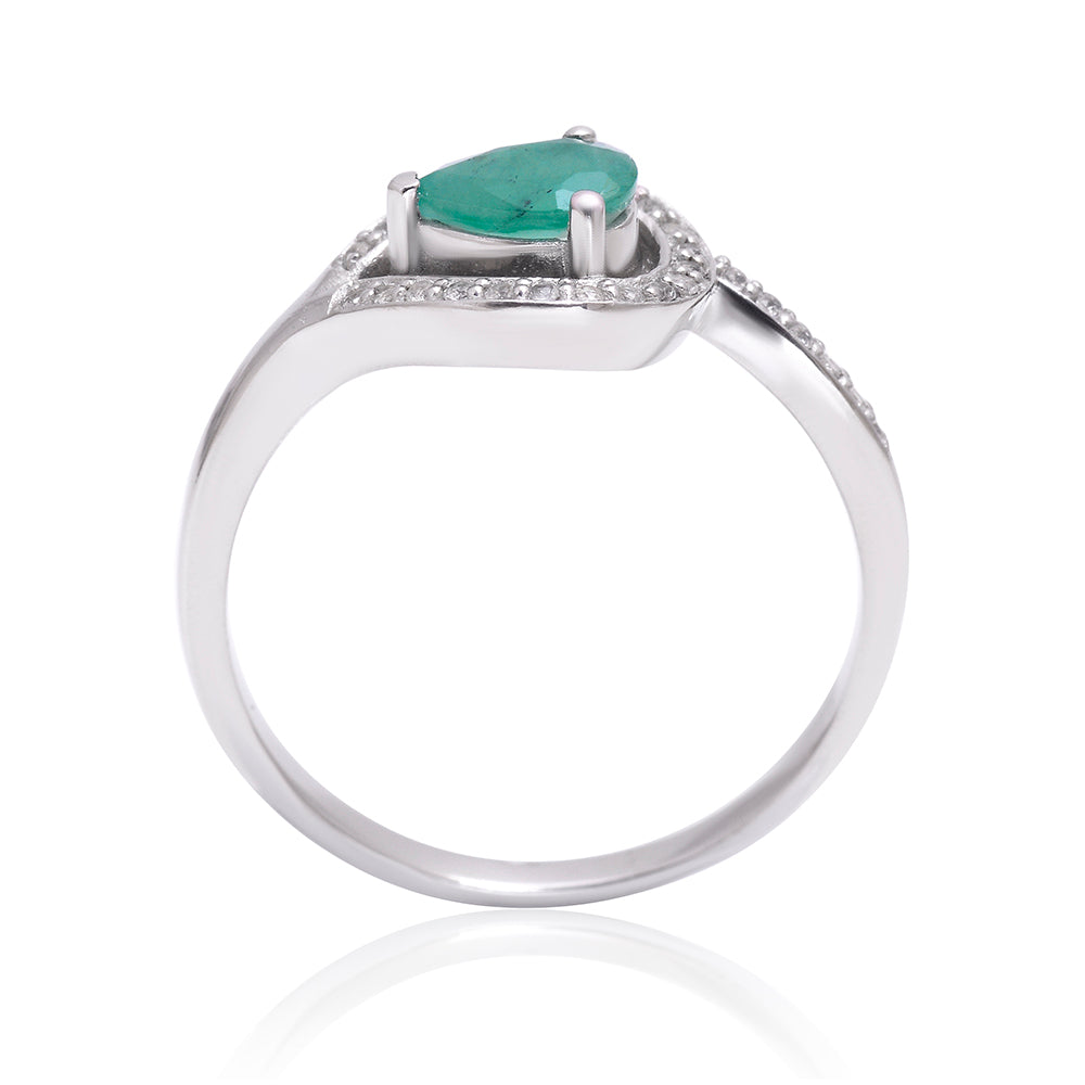 Anillo de Plata con Esmeralda de Brasil y Topacio Blanco