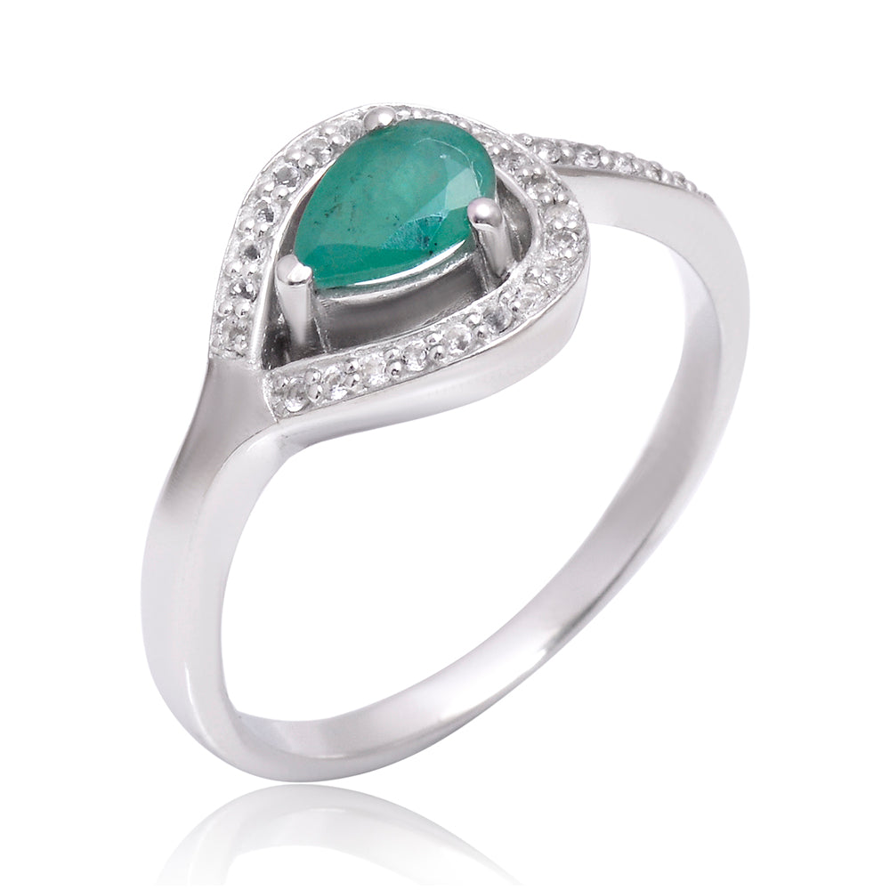 Anillo de Plata con Esmeralda de Brasil y Topacio Blanco