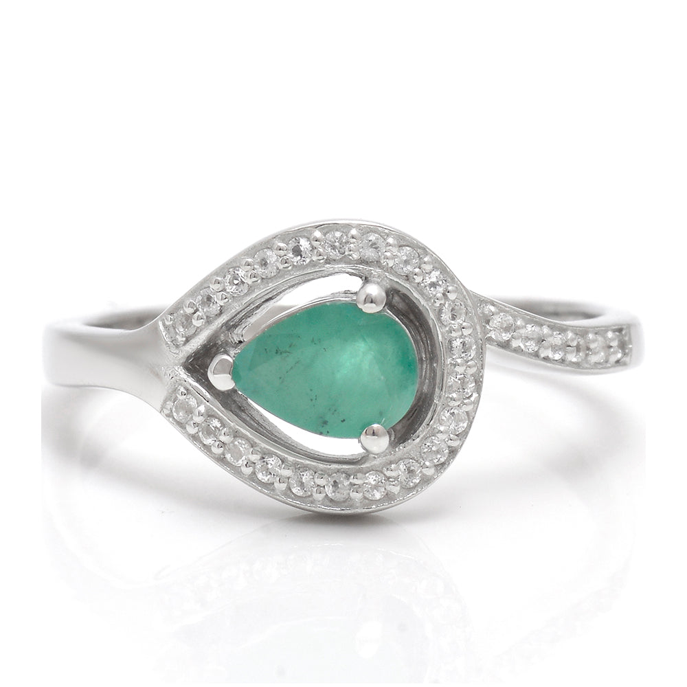 Anillo de Plata con Esmeralda de Brasil y Topacio Blanco