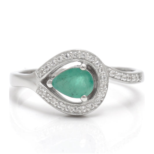 Anillo de Plata con Esmeralda de Brasil y Topacio Blanco