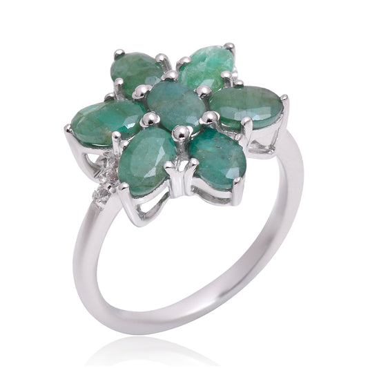 Anillo de Plata con Esmeralda de Brasil y Topacio Blanco