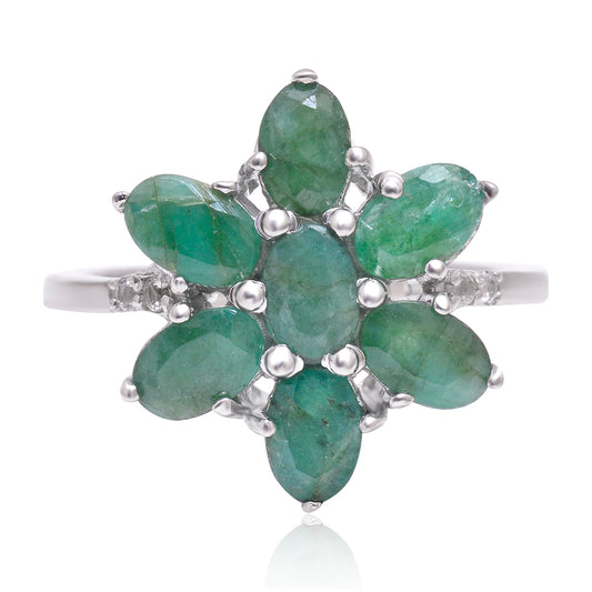 Anillo de Plata con Esmeralda de Brasil y Topacio Blanco
